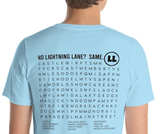 Divertida camiseta interactiva de Disneyland Disney World, divertido rompecabezas de búsqueda de palabras, esperando en la fila, atracciones de Disney, camiseta unisex Word Find