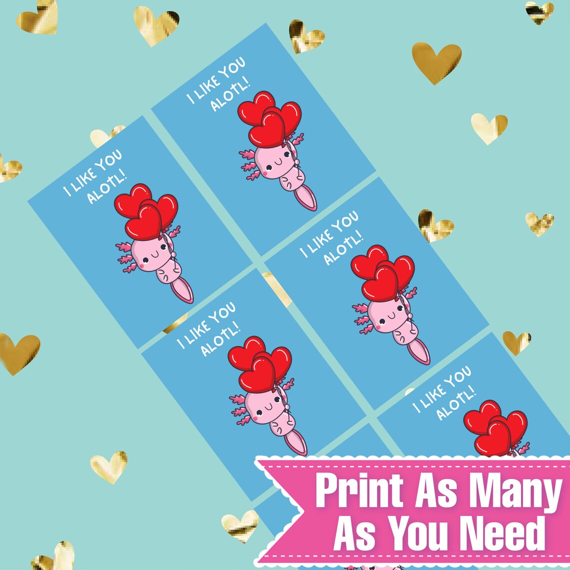 Printable Axolotl Valentine's Day Cards Classroom Valentine's Kids ...