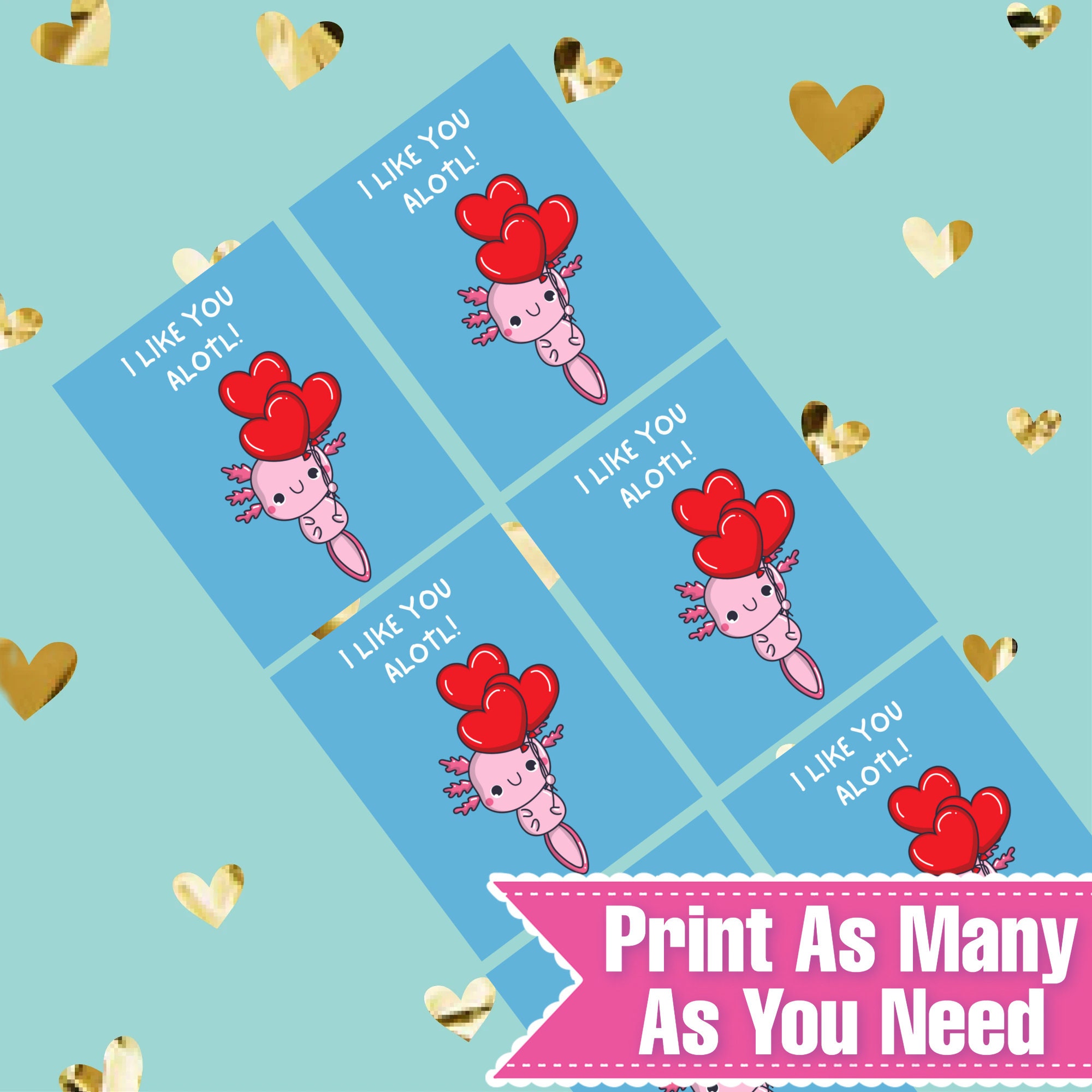 Printable Axolotl Valentine's Day Cards Classroom Valentine's Kids ...