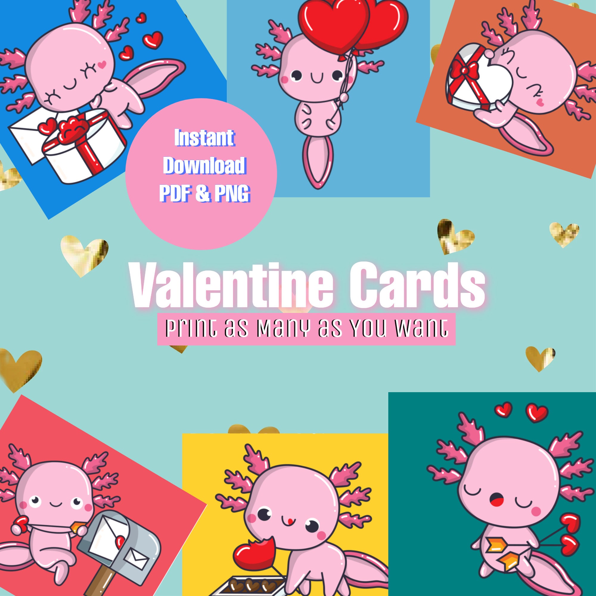 Printable Axolotl Valentine's Day Cards Classroom Valentine's Kids ...