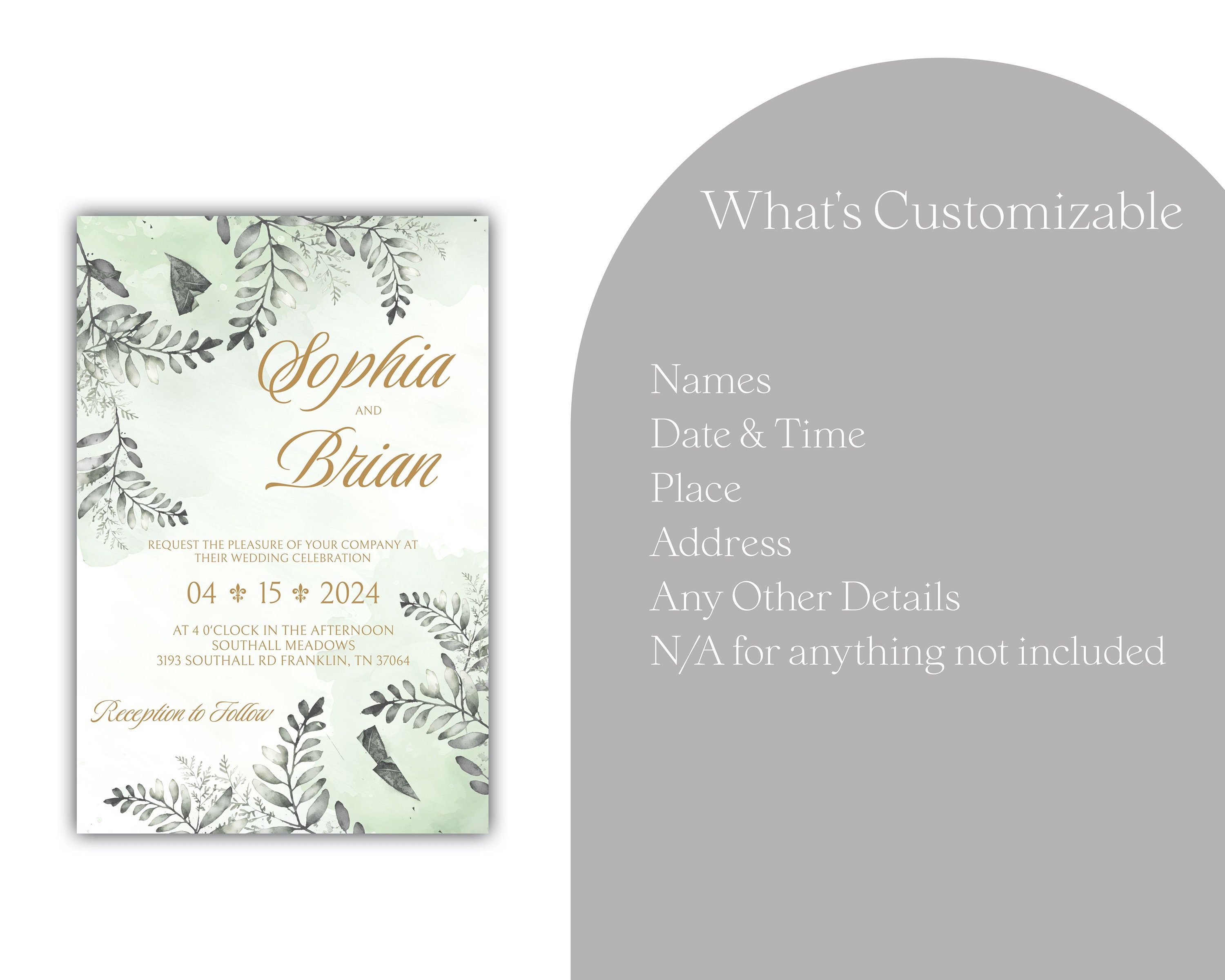 Green Watercolor Floral Wedding Invitation, Green Wedding Invite, 4x6  Printable Wedding Invitations, Customizable, Digital Invite - Etsy, image size:3000x2400