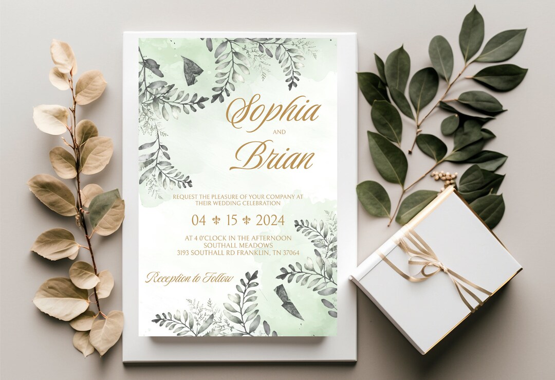 Green Watercolor Floral Wedding Invitation, Green Wedding Invite, 4x6  Printable Wedding Invitations, Customizable, Digital Invite - Etsy, image size:1080x739