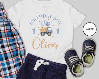 Maglietta personalizzata a tema costruzioni per il primo compleanno di un bambino, completo personalizzato con nome per il primo compleanno, regalo per un bambino di un anno