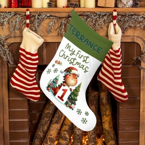 Custom Baby&#39;s First Christmas Stockings, Holiday Boy Stocking