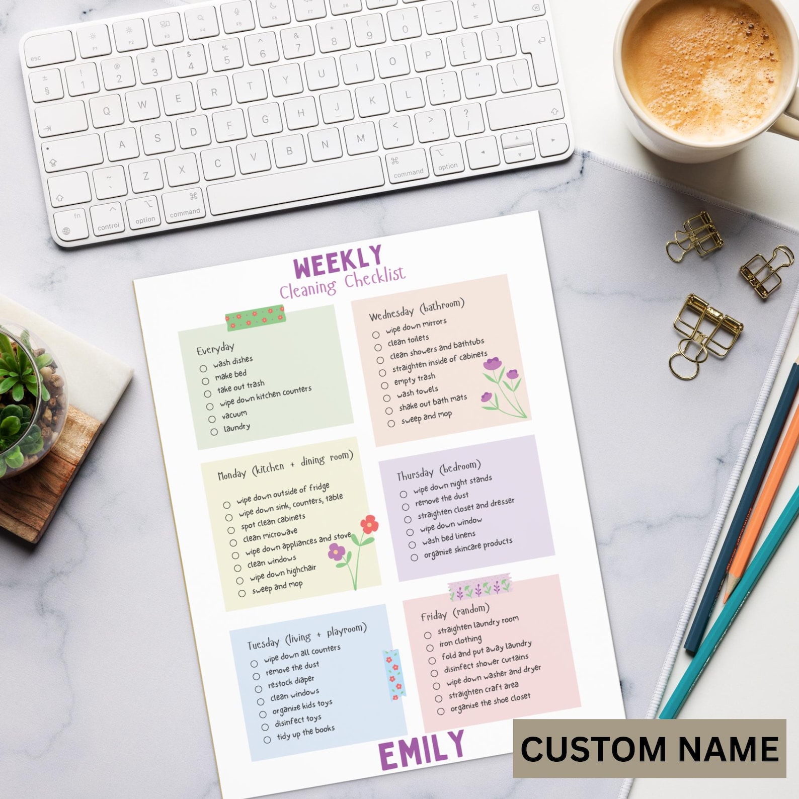 8.5x11 Personalized Cleaning Checklist | Custom to Do List Notepad ...