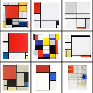 Conjunto de 15 pinturas famosas de Piet Mondrian, obras de arte imprimibles de descarga digital instantánea para decoración de pared, arte abstracto, cubismo, impresión artística de De Stijl