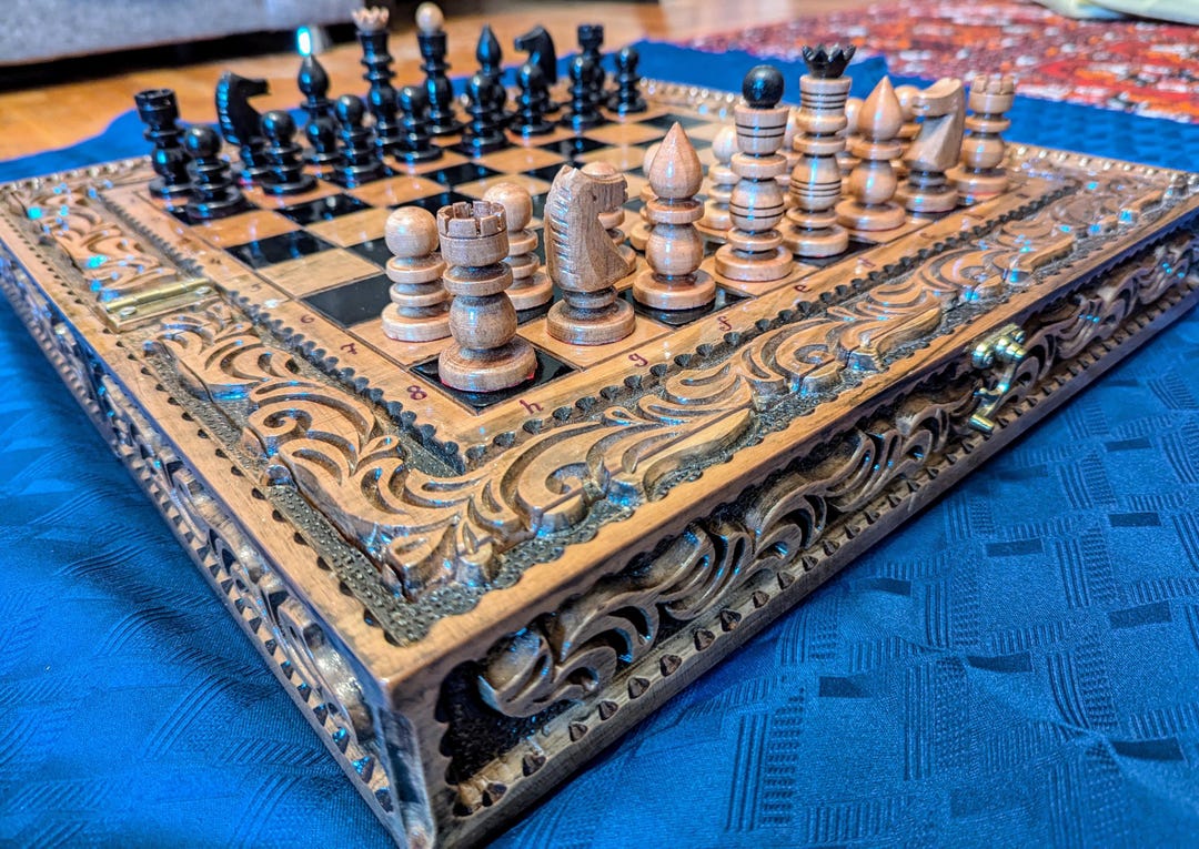 Luxurious Handcrafted Chess Set Carved From One Single Piece of Walnut ...