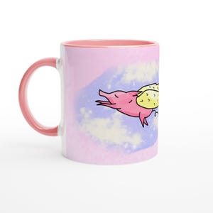 Taza de cerámica de 11 oz con forma de cerdo alado, bonitos regalos de cerdo, cerdo caprichoso, cerdo volador, animales con alas, animales de granja de dibujos animados