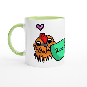 Gallo con taza de café Taza de cerámica de 11 oz, gallo mascota, amantes del café, gallinas enanas, raza d'Uccle, bebedores de té,