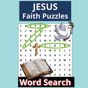 Jesus Word Search Printable | 55 Bible Puzzles | Christian Faith Activity Book | Digital Download PDF