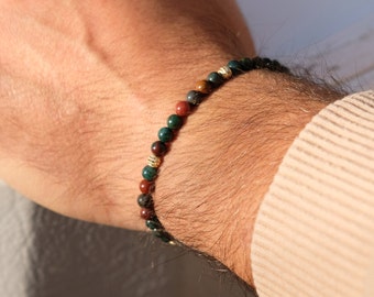 Pulsera de cuentas de piedra de sangre: oro de 14 quilates, joyería de cristal curativo