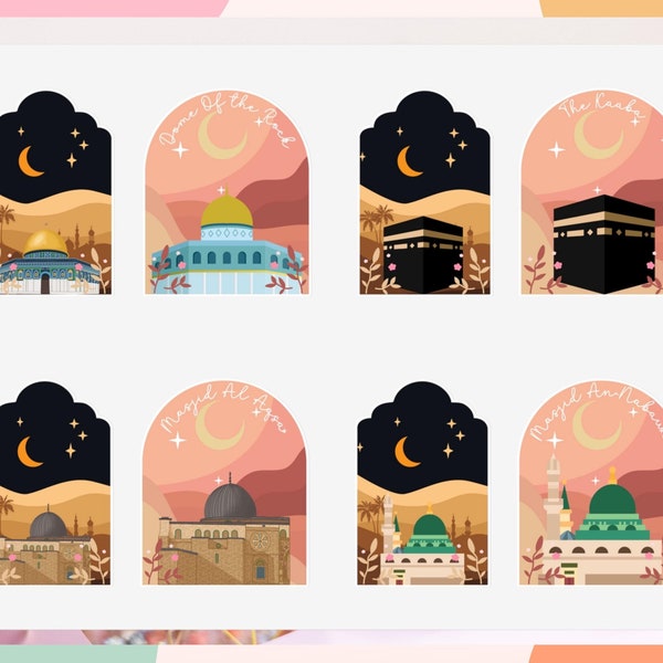 Islamic Sticker Sheet Muslim Stickers For Quran Journal Quran Stickers Islamic Planner Stickers Al Aqsa Masji An Nabawi Sticker For Eid