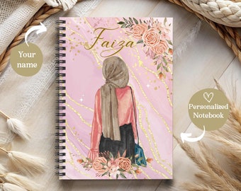 Cuaderno personalizado Hijabi Chica Planificador Islámico Diario Forrado Lindo Floral Cuaderno Personalizado Regalo para musulmanes Eid Regalo Lindo Bulletjournal Kawaii
