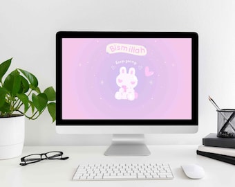 Cute Islamic Desktop Wallpaper Bunny Pink Lilac Backdrop Kawaii Desktop Wallpaper