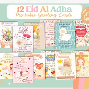 Tarjetas de felicitación de Eid al Adha imprimibles, lindas tarjetas islámicas de Eid, descarga instantánea, tarjeta festiva musulmana, juego de tarjetas digitales de Eid ul Adha, tarjeta Qurbani
