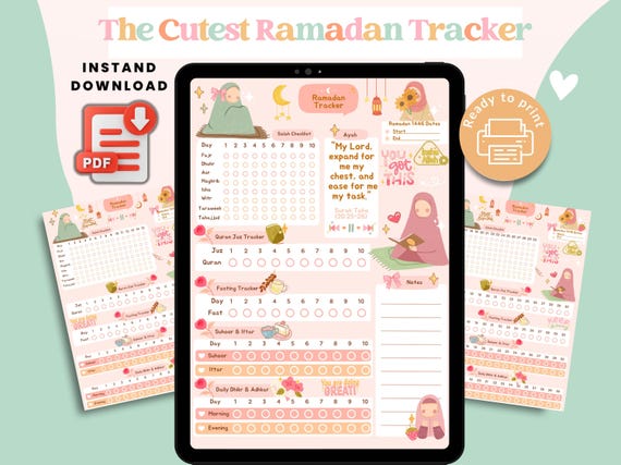 Cute Ramadan Tracker Printable Islamic Tracker Instant Download Muslimah Planner Hijabi Planner Islamic Planner PDF Cute Ramadan Gift