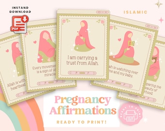 Islamic Pregnancy Affirmation Cards Muslim Mom Printable Pink Digital Download Self-Care for Expecting Mothers Maternity Gift Basket Card
