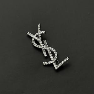 Vintage Yves Saint Laurent Silver Metal Brooch With Stones