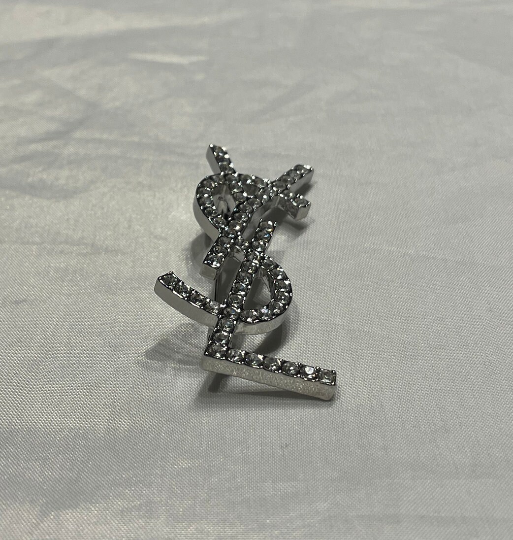 Vintage Yves Saint Laurent Silver Metal Brooch With Stones Vintage Yves Saint Laurent Silver Metal Brooch With Stones