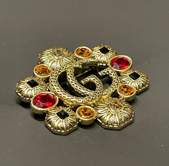Vintage Gucci Gemstones Original Stuning Gold Brooch Etsy