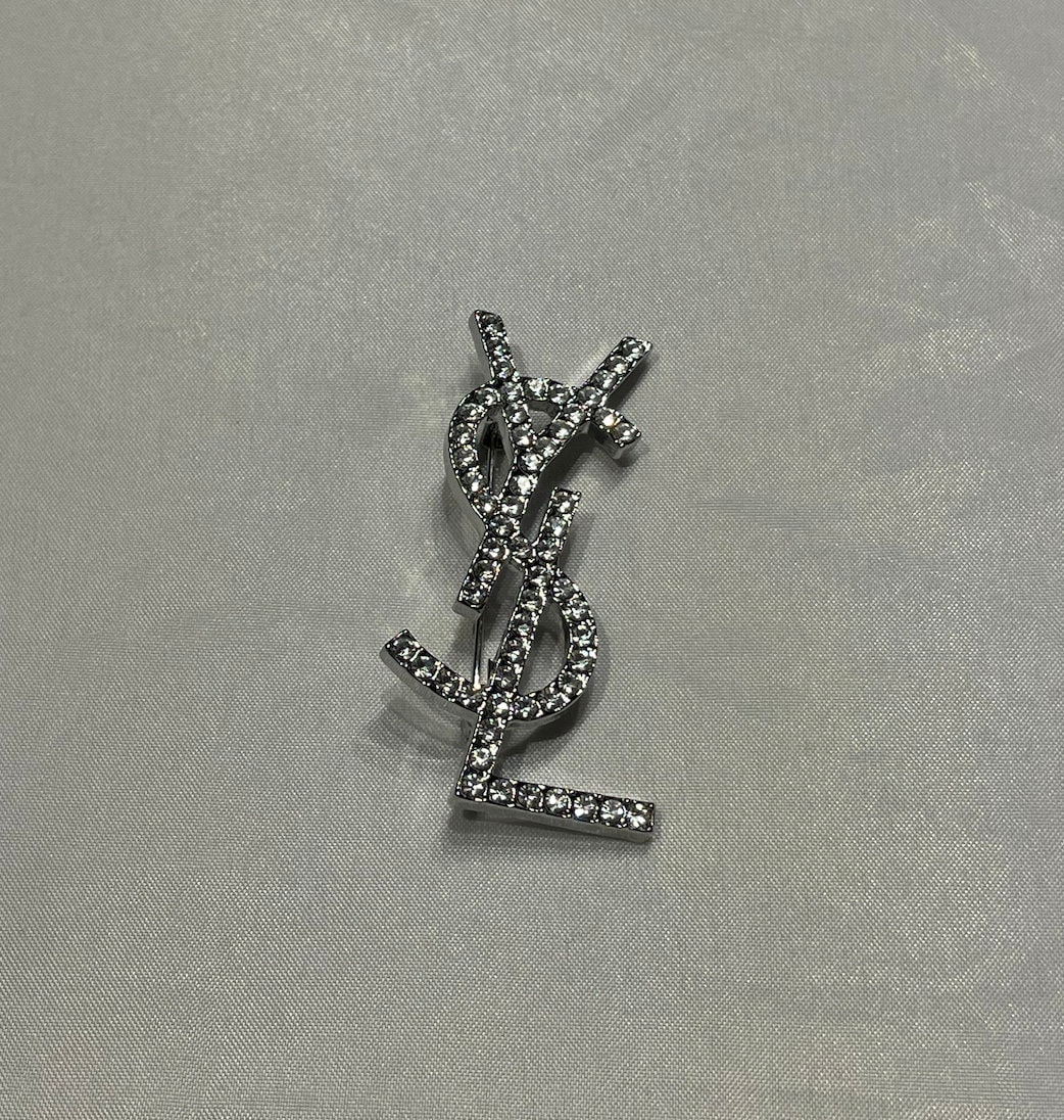 Vintage Yves Saint Laurent Silver Metal Brooch With Stones Vintage Yves Saint Laurent Silver Metal Brooch With Stones