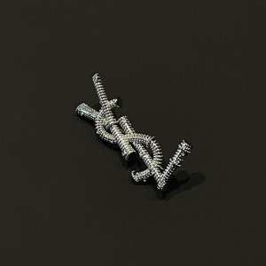 Vintage Yves Saint Laurent Silver Metal Brooch With Stones