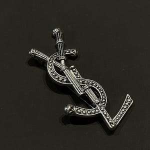 Vintage Yves Saint Laurent Silver Metal Brooch
