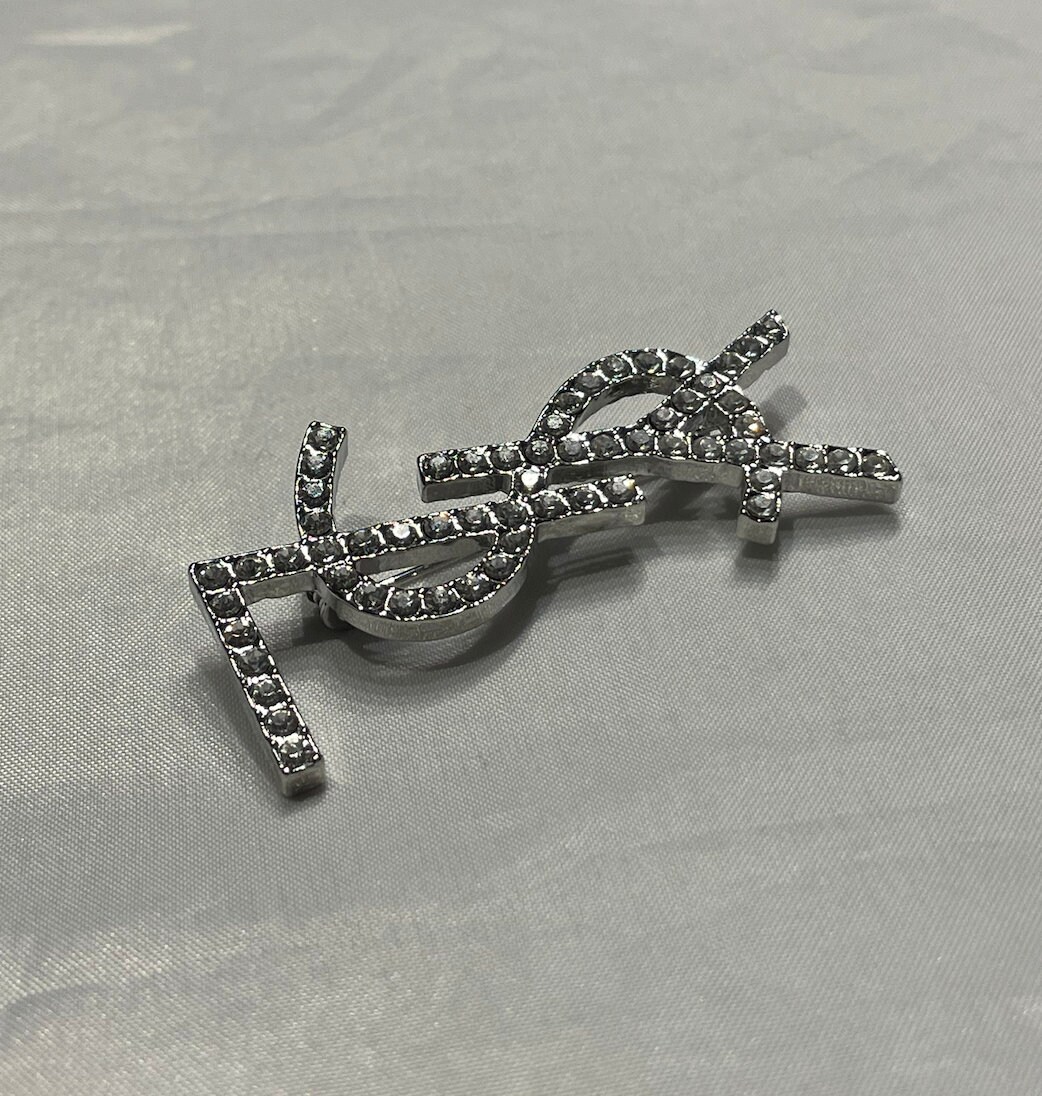 Vintage Yves Saint Laurent Silver Metal Brooch With Stones Vintage Yves Saint Laurent Silver Metal Brooch With Stones