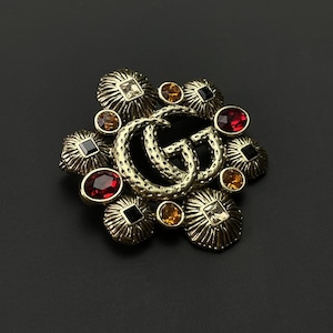 Vintage Gucci Gemstones Stunning Gold Brooch GG Wonderful Gift