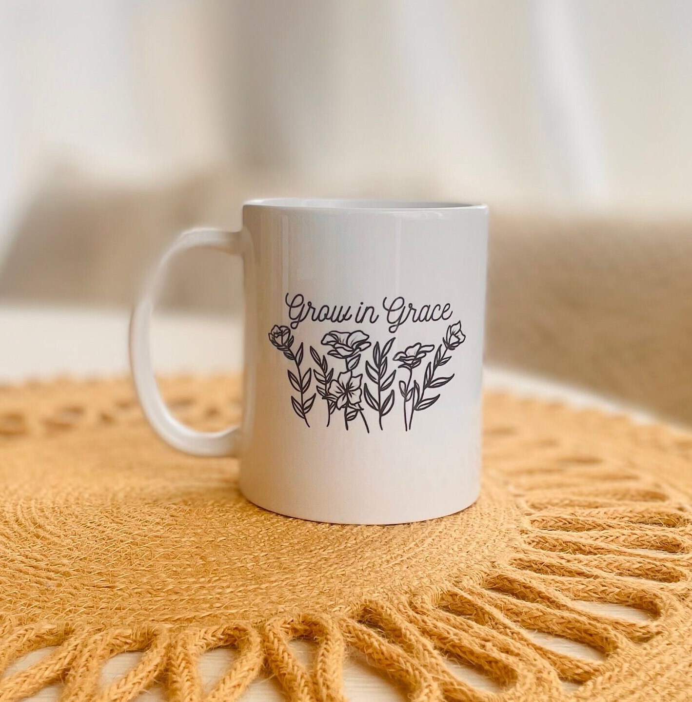 Grace Mug Cute Coffee Mug Grow in Grace Mug Flower Coffee Mug Christian ...
