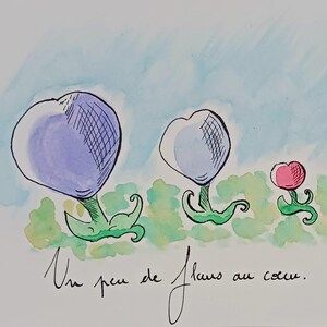 Carte postale illustrée à la main "Un peu de fleurs au coeur"