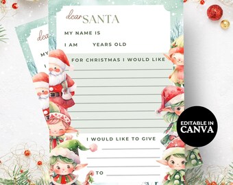 Letter To Santa | Digital Download | Printable Dear Santa Letter | Printable Holiday List | Dear Santa Board | Christmas Wish List