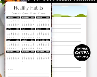 Printable 2025 Habit Tracker | Editable Canva Template | Mood Tracker | Consistency Planner | Pixel Tracker | Goodnotes Daily Tracker