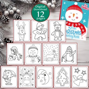 Christmas Coloring Pages For Kids, Christmas Coloring Sheets, 12 Kids Coloring Pages, Snowman | Penguin | Elf | Angel and More