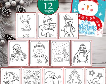 Christmas Coloring Pages For Kids, Christmas Coloring Sheets, 12 Kids Coloring Pages, Snowman | Penguin | Elf | Angel and More