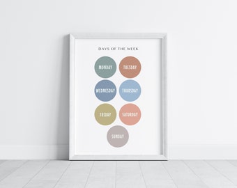 Days Of the Week, Educational Poster, Classroom Decor Elementary, Nursery Print, Homeschool Decor