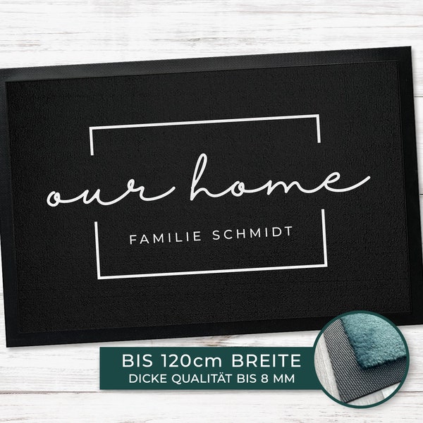 Personalisierte Fußmatte schwarz | our Home | Paare Matte Geschenk zum Einzug | Hochzeitsgeschenk | Türmatte mit Name Haustür Individuell