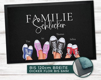 Personalisierte Fußmatte Sneaker Schuhe Familie | komplett individuell mit Familienname | Geschenk Türmatte Familie Einzug Haustier Geburt