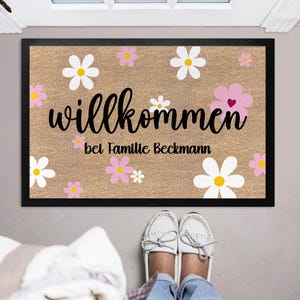 Gepersonaliseerde deurmat met bloemenprint | Leuke zomerse mat die vuil opvangt met een bloemenmotief | Bloemencadeau voor familie en vrienden | Geen kokosmat