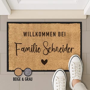 Fußmatte personalisiert mit Familienname | Türmatte Familie in Grau & Beige | Geschenk Einzug, Hochzeit, Umzug - Alternative Kokos Fußmatte