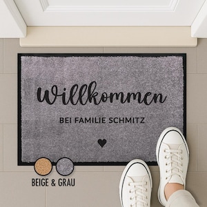 Fußmatte personalisiert mit Name + Wunschsymbol in grau & beige | Geschenk zum Einzug, Einweihung, Geburtstag, Hochzeit | Türmatte waschbar