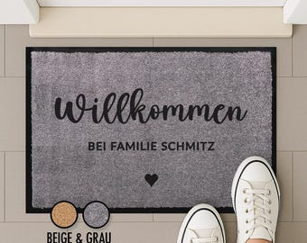Fußmatte personalisiert mit Name + Wunschsymbol in grau & beige | Geschenk zum Einzug, Einweihung, Geburtstag, Hochzeit | Türmatte waschbar