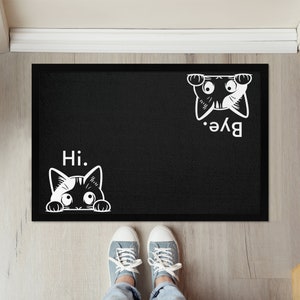 Hallo Hi Bye Katzen Fußmatte | Lustige Fußmatte personalisiert Familie | Geschenk Einzug Umzug Hochzeit | Türmatte Haustür Wohnung Deko