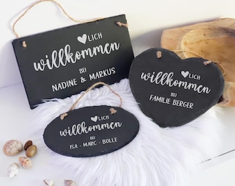 Personalized Family Welcome Door Sign | Slate Nameplate with Cord | Slate Door Decoration with Family Name | Gift