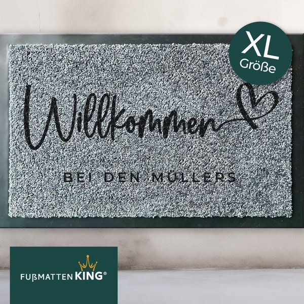 Fußmatte Willkommen Personalisiert mit Name | Schmutzfangmatte personalisiert | Geschenkidee Einzug Umzug Einweihungsparty Türmatte grau