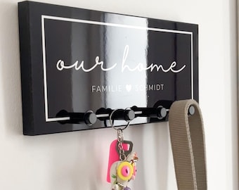 Schlüsselbrett personalisiert | Geschenk für Familie zum Einzug & Hausbau | Schlüsselhaken mit Namen | Wanddeko am Eingang Garderobe