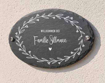 Haustürschild mit Name o. Wunschtext | Namensschild personalisiert | Türschild mit Namen, Familiennamen, Vornamen aus Schiefer Eingang Deko