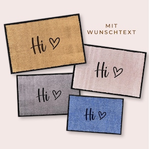 Deurmat 'hi' - aanpasbaar | Wasbare deurmat met naam en gewenste tekst | Gepersonaliseerd cadeau voor housewarming, bruiloft, verjaardag