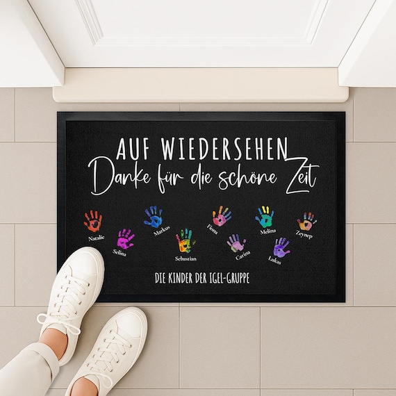 Fußmatte personalisiert als Kindergarten Abschiedsgeschenk | Wunderschönes personalisiertes KITA Geschenk für Erzieher der Kindern mit Namen