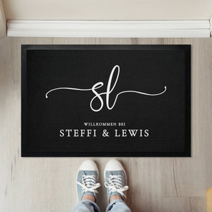 Couple Family Doormat Personalized Doormat Name + Initials | Gift for Couples Family Moving In Wedding Gift | Black Doormat